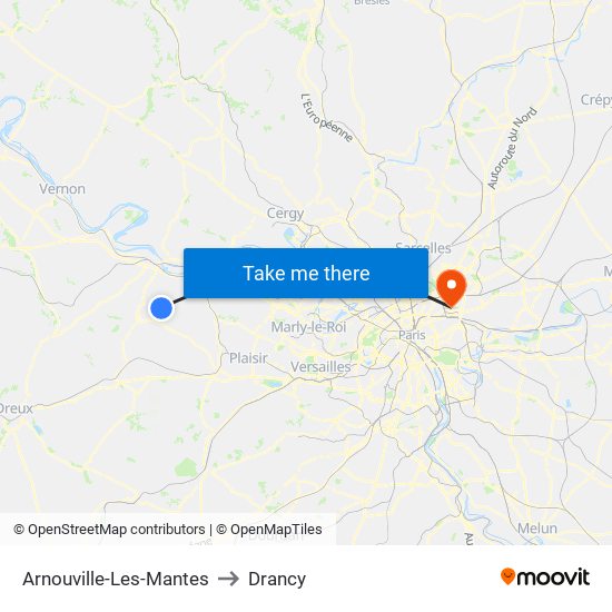 Arnouville-Les-Mantes to Drancy map