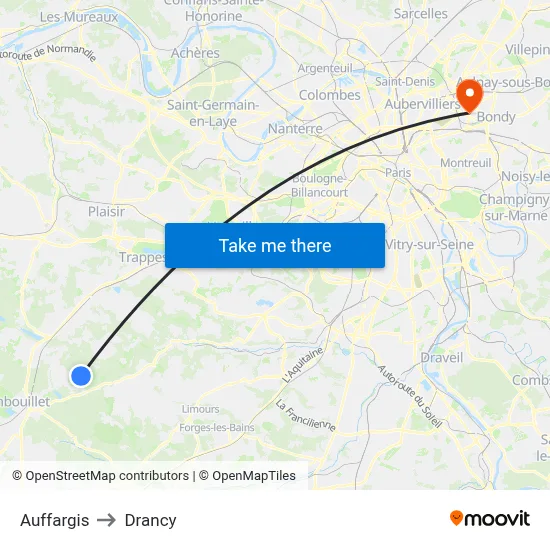 Auffargis to Drancy map