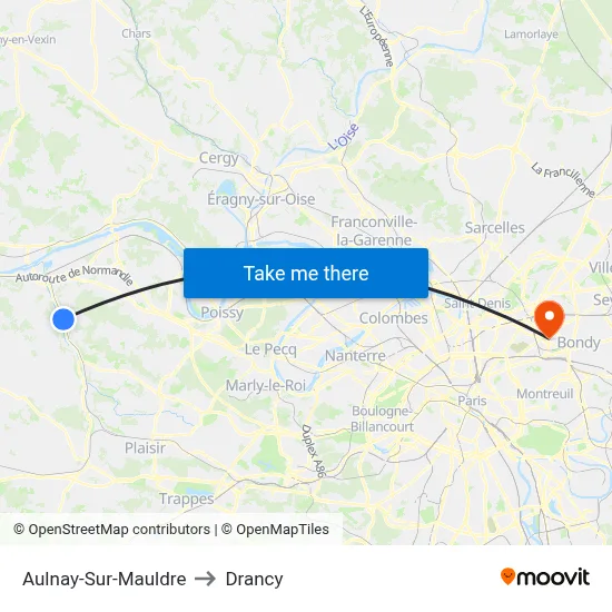 Aulnay-Sur-Mauldre to Drancy map