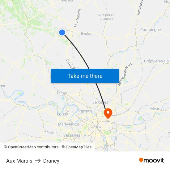 Aux Marais to Drancy map