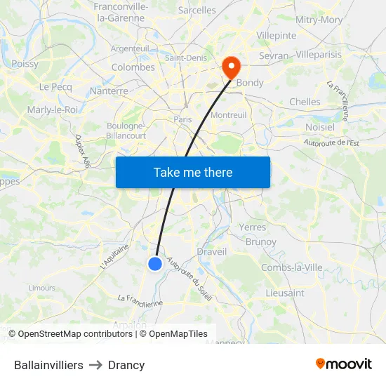 Ballainvilliers to Drancy map