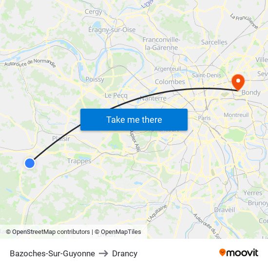 Bazoches-Sur-Guyonne to Drancy map