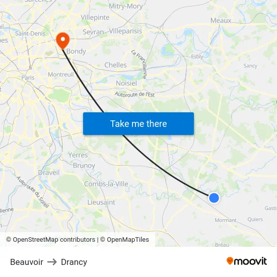 Beauvoir to Drancy map