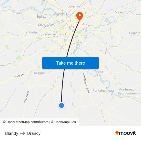 Blandy to Drancy map
