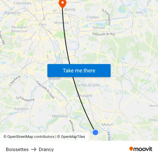 Boissettes to Drancy map