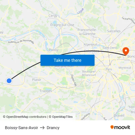 Boissy-Sans-Avoir to Drancy map
