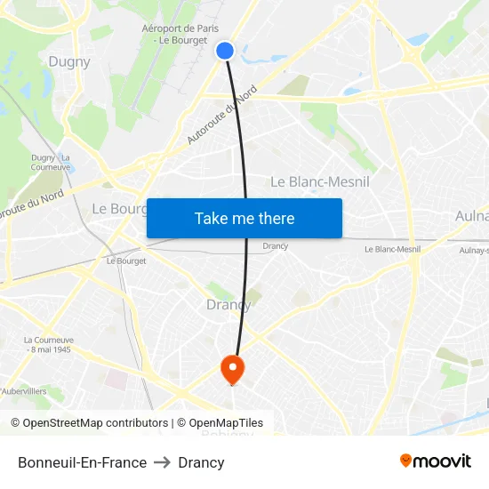 Bonneuil-En-France to Drancy map