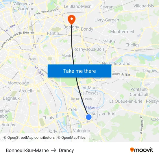 Bonneuil-Sur-Marne to Drancy map