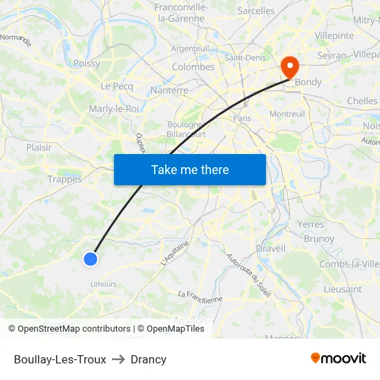 Boullay-Les-Troux to Drancy map