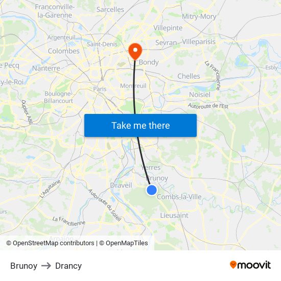 Brunoy to Drancy map
