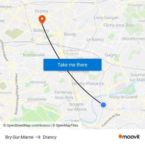 Bry-Sur-Marne to Drancy map