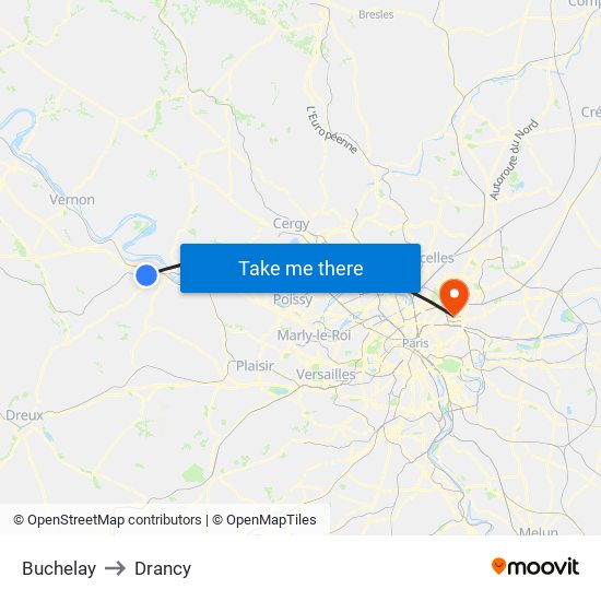 Buchelay to Drancy map