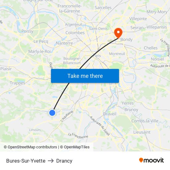 Bures-Sur-Yvette to Drancy map