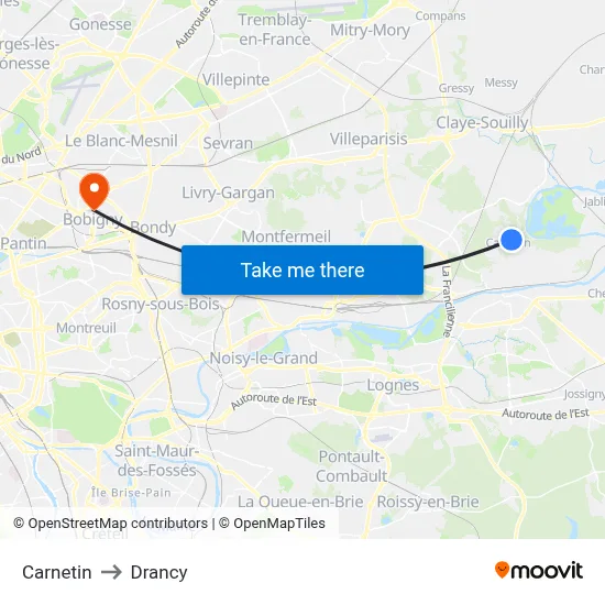 Carnetin to Drancy map