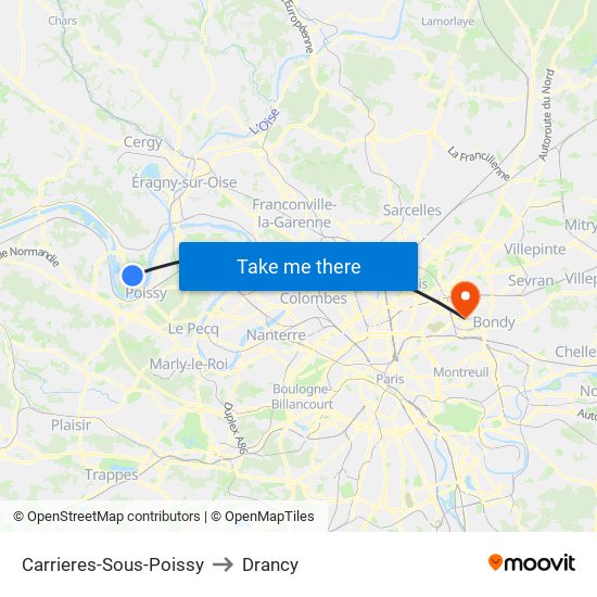 Carrieres-Sous-Poissy to Drancy map