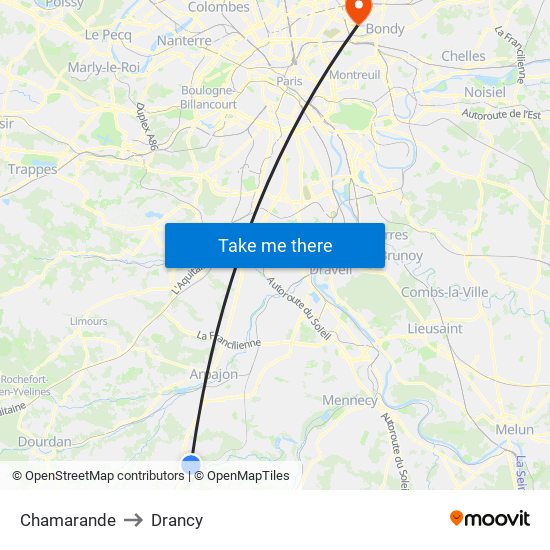 Chamarande to Drancy map
