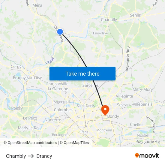 Chambly to Drancy map
