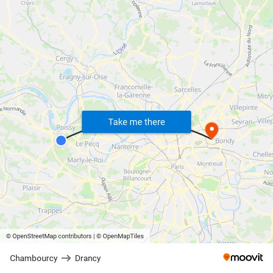 Chambourcy to Drancy map
