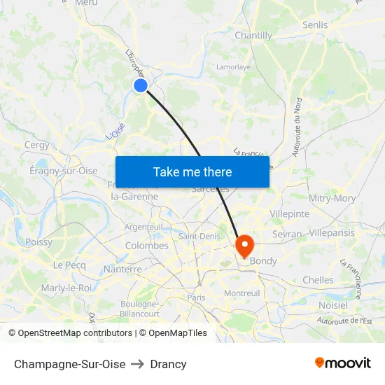Champagne-Sur-Oise to Drancy map