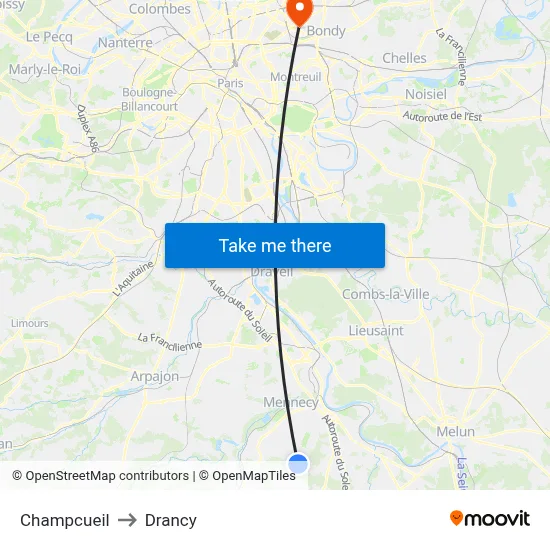 Champcueil to Drancy map
