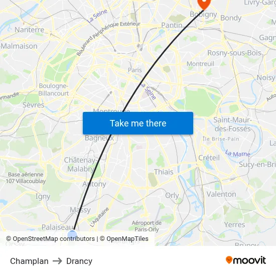 Champlan to Drancy map