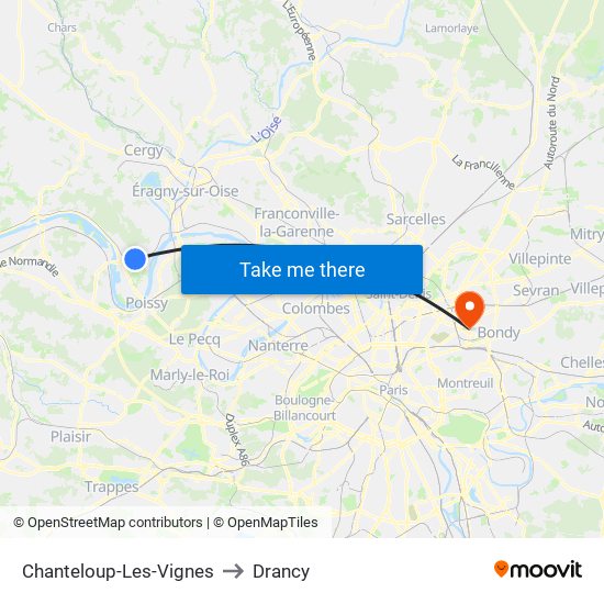 Chanteloup-Les-Vignes to Drancy map