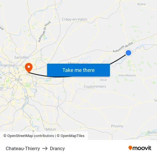 Chateau-Thierry to Drancy map