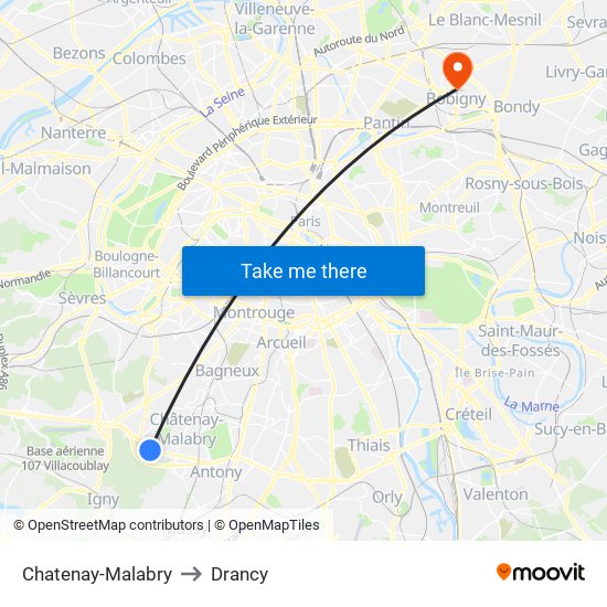 Chatenay-Malabry to Drancy map