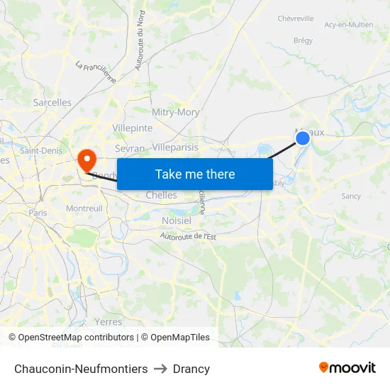 Chauconin-Neufmontiers to Drancy map