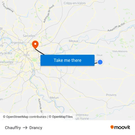 Chauffry to Drancy map
