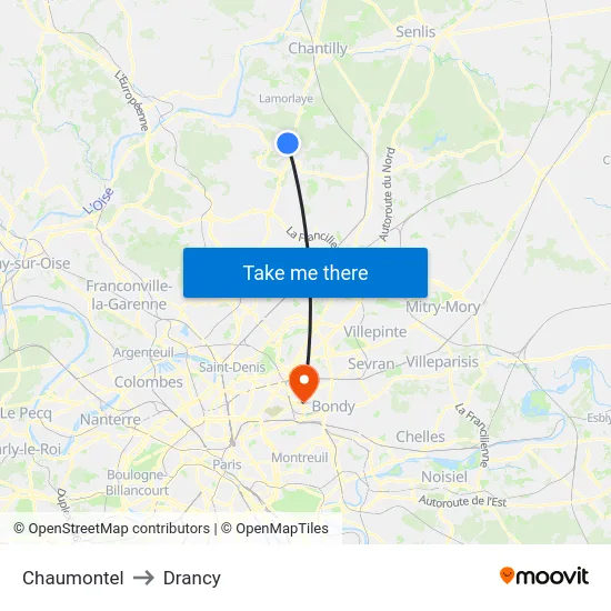 Chaumontel to Drancy map