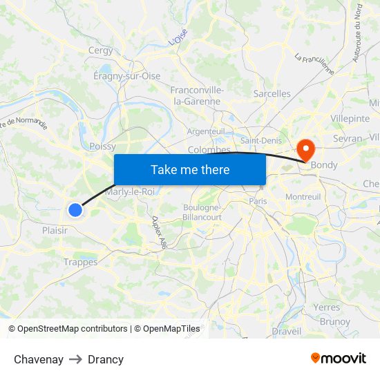 Chavenay to Drancy map