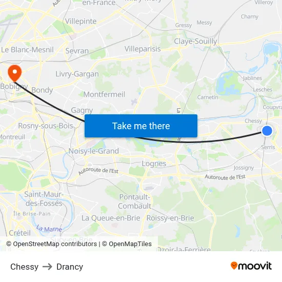 Chessy to Drancy map