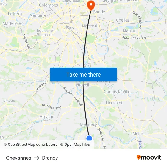 Chevannes to Drancy map