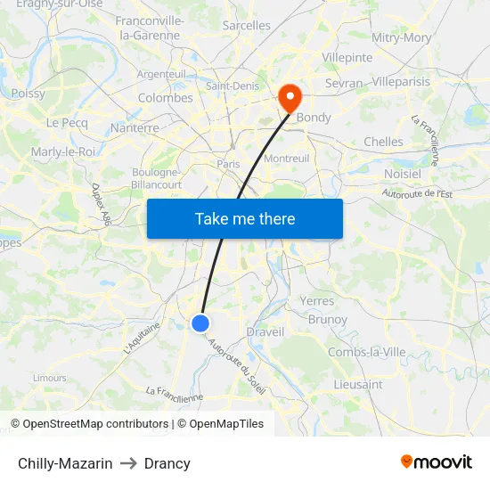 Chilly-Mazarin to Drancy map