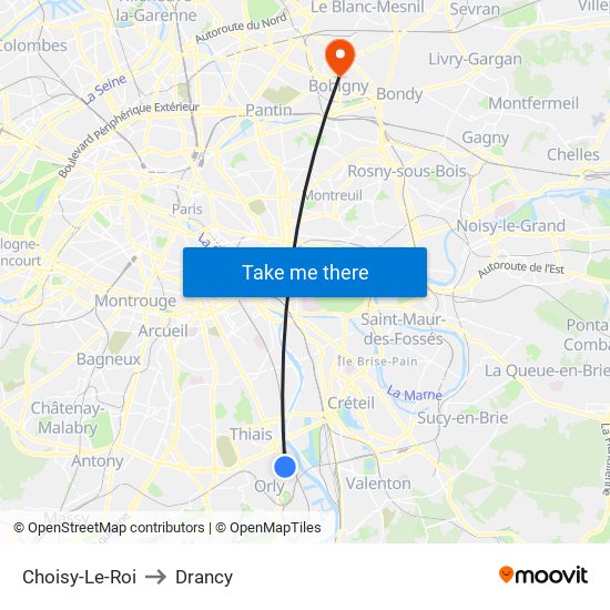 Choisy-Le-Roi to Drancy map