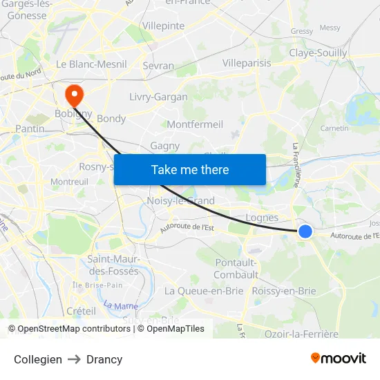 Collegien to Drancy map