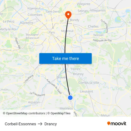 Corbeil-Essonnes to Drancy map