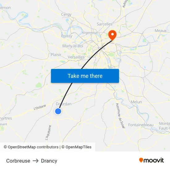 Corbreuse to Drancy map