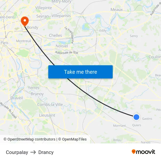 Courpalay to Drancy map