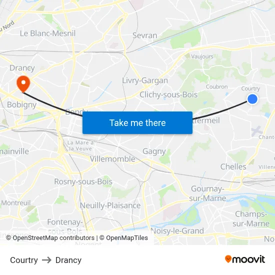 Courtry to Drancy map