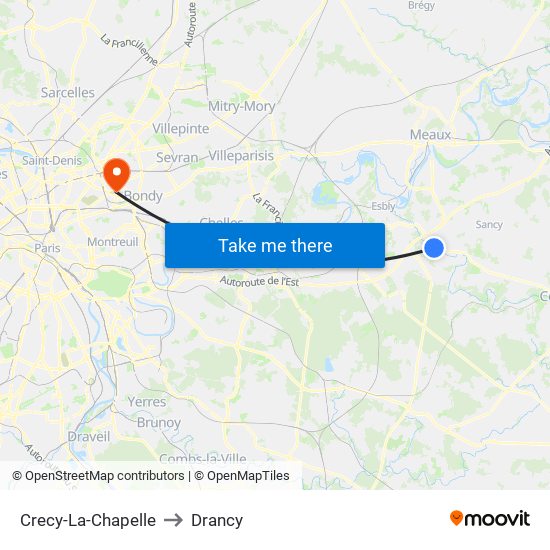 Crecy-La-Chapelle to Drancy map