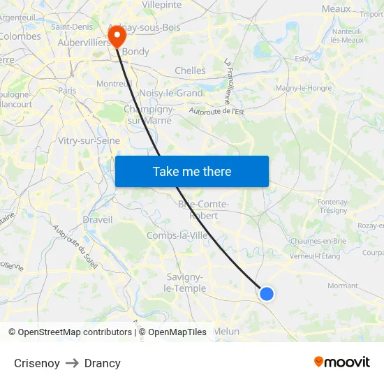Crisenoy to Drancy map