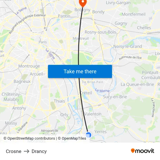 Crosne to Drancy map