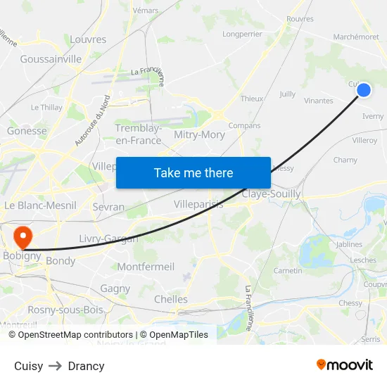 Cuisy to Drancy map