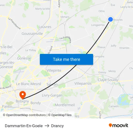 Dammartin-En-Goele to Drancy map