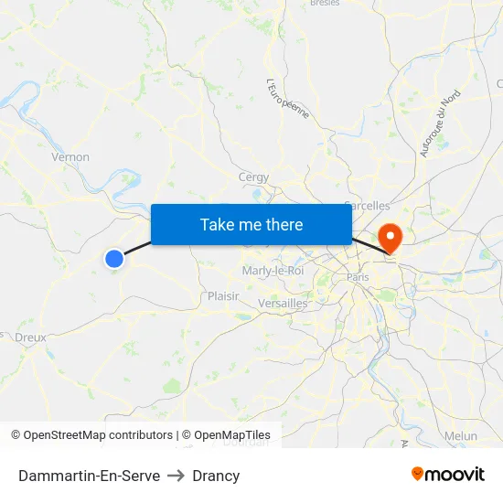Dammartin-En-Serve to Drancy map
