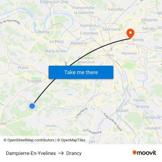 Dampierre-En-Yvelines to Drancy map