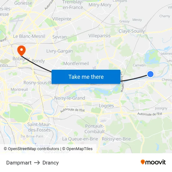Dampmart to Drancy map