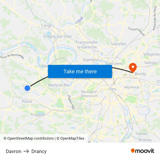 Davron to Drancy map